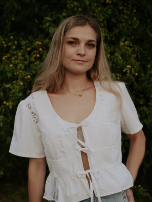 Biała bluzka patchwork [M/L]